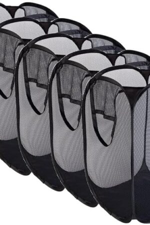 5-pack Pop Up Hamper, Foldable Laundry Hamper for Home, Dorm, Travel & Storage, Black