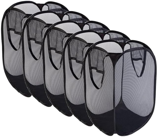 5-pack Pop Up Hamper, Foldable Laundry Hamper for Home, Dorm, Travel & Storage, Black