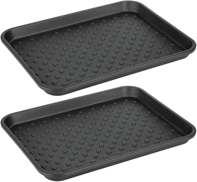 iDesign Plastic Under Sink Mat Tray for Kitchen Cabinet, Bathroom, Entryways, Office, Mudroom, College Dorm, (Set of 2), 17" X 13" X 2", Black