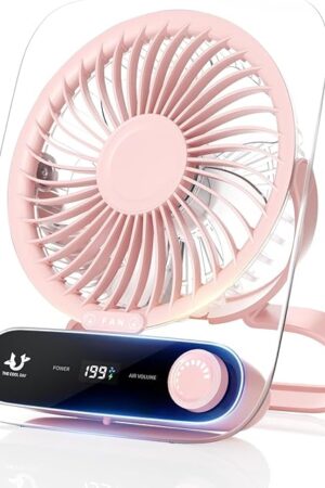 Desk Fans Small Quiet, Runs Up To 12 Hours On A Single Charge, 3000mah Battery Powered Fan Rechargeable, USB-C Charging & Warm Light, Travel Fan For Sleeping,Bedroom,Camping,Office, Pink