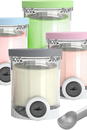 4 Pack Creami Pints and silicone Lids for Ninja NC700 NC701 Series, Compatible with Ninja Swirl Ice Cream & Soft Serve Makers, BPA-Free & Dishwasher Safe, Replacement XSK7PNTLD2