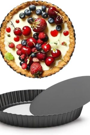 Beasea Mini Tart Pans for Baking, 2pcs 8 Inch Tart Pan with Removable Bottom Small Non Stick Carbon Steel Quiche Pie Pans for Oven Baking