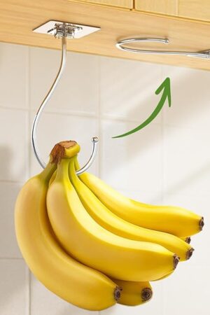 Banana Hook for Hanging Heavy-Duty 15Ib(Max) 2 Pack, Folding Banana Hanger Under Cabinet, Banana Holder Self Adhesive Traceless Clear for Keep Fresh & Kitchen Space Saving