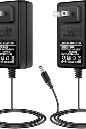 24V Power Supply, DC 24 Volt 2A 48W LED Lights Power Supply Adapter, 100-240V AC to 24V DC Transformer for LED Strip Lights, Wall Plug Power Supply with 5.5/2.1mm Jack Converter (2 Pack)