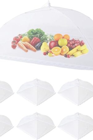 ZMCINER 7 Pack Food Covers for Outdoors Mesh Screen Include Food Tents 1 Extra Large (40"X 24") & 6 Standard (17"X 17") Collapsible and Reusable Mesh Covers for Outside, BBQ Party Supplies, Fruit