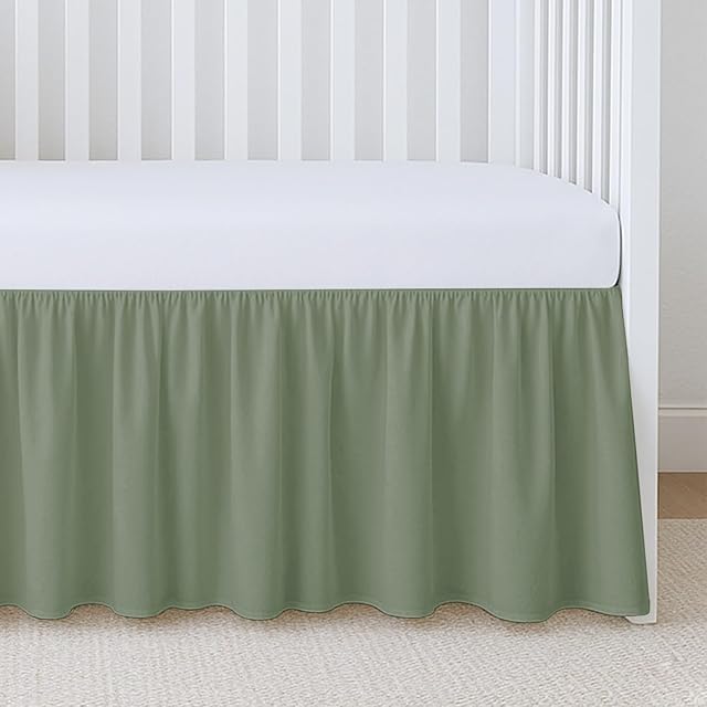 Crib Ruffle Bed Skirt Microfiber Nursery Bedding Skirt for Baby Girls (28? x 52? x 14’’) Inch - Sage Solid