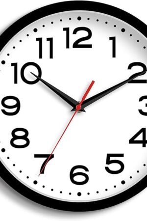 Wall Clock Silent Non-Ticking Modern Clock Battery Operated 8 Inch Small Classic Analog Decorative for Kitchen, Living Room, Office, Bedroom, Bathroom (Black)