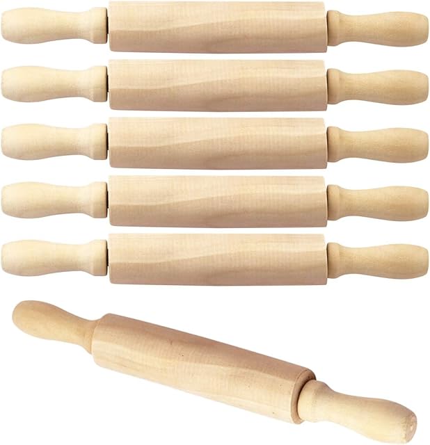 BILLIOTEAM 6 Pack 8 Inch Mini Wood Rolling Pin,Great for Children Kids Girls and Boys,Small Wooden Rollers for Art and Crafting,Baking,Cookie Dough,Cooking,Clay,Play Doh