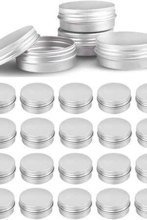 48 Pcs 1 oz Tins Silver Aluminum Tins Cans Screw Top Round Steel tins Screw Lid Containers