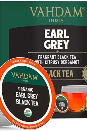VAHDAM Organic Earl Grey Black Tea K Cup (18 Pods) Keurig Compatible | USDA Organic Black Tea with Citrusy Bergamot, Med Caffeine | BPA Free & Recyclable Pods, Single Serve