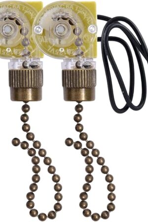 Ceiling Fan Light Switch Zing Ear ZE-109 Two-Wire With Pull Cords for Fans, Lamps and Wall Lights - Pull Chain Control Replacement On-Off, 2 Pcs Bronze