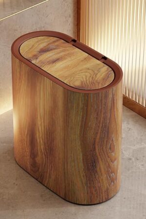 Bathroom Trashcans with Lids, Plastic Marble Wood Pattern Trash Can Small Garbage Bin with Lid for Bathroom Narrow Wastebasket Modern Waste Basket for Home Indoor Hotel (Plastic Wood Pattern)