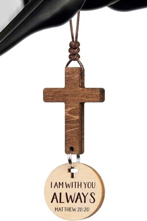 Cross for Car Mirror Hanging Christian Gifts for Men, Women - Scan Phone for Daily Bible Verse Car Rearview Decor Accessories, Jesus Ornament Religious Gift for Truck Driver (I Am with You Always)