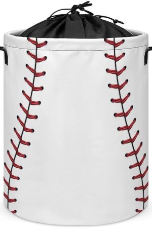 Baseball Hamper Laundry Basket Waterproof Collapsible with Drawstring Dirty Clothes Storage Bag for Bathroom Dorm Toy Organizer