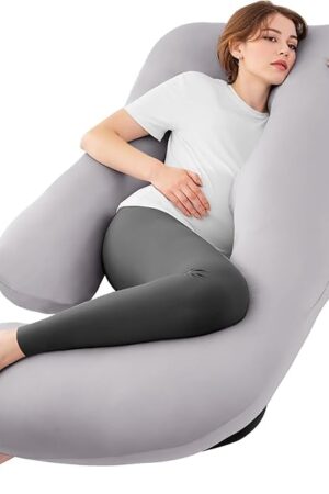ZZZhen Pregnancy Pillow for Sleeping, G Shaped Maternity Pillow - 56 Inch with Grey Microfiber Removable Cover, Multi- Use and Support Back, HIPS, Legs, Belly for Pregnant Women Sleeping
