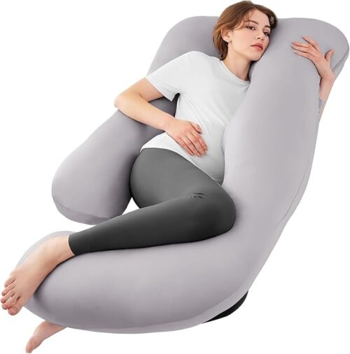 ZZZhen Pregnancy Pillow for Sleeping, G Shaped Maternity Pillow - 56 Inch with Grey Microfiber Removable Cover, Multi- Use and Support Back, HIPS, Legs, Belly for Pregnant Women Sleeping