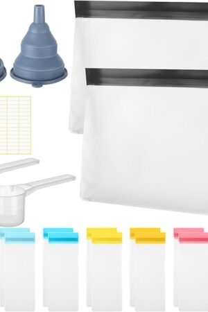 21 Pcs Protein Powder Travel Container Set Single Dose Reusable Powder Supplement Packets Portable Travel Organizer Zip up Bags with Funnels, Spoons and Labels