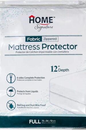 Zippered Waterproof Mattress Protector – 6-Sided Encasement, Bed Bug & Dust Mite Proof, 12? Deep Cover for Full Protection (Full)