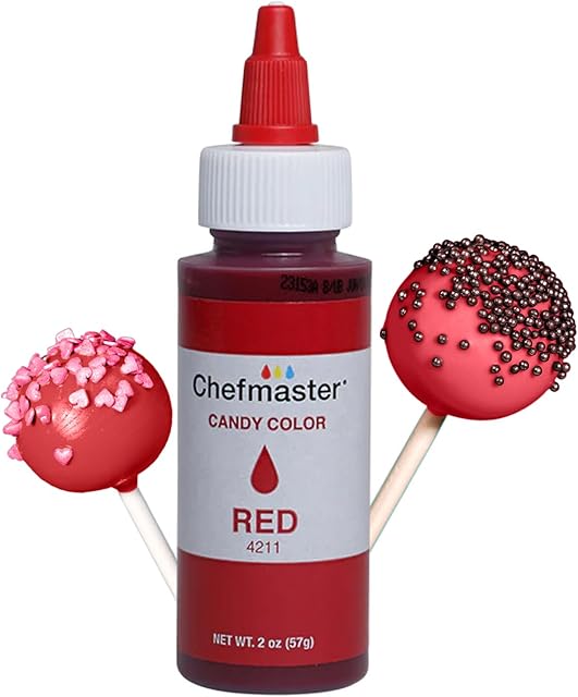 Chefmaster Red Candy Color | True-Tone Shades | Oil-Based | Professional-Grade Dye | Chocolate, Strawberries, Cake Pops | Decorating | 2 oz