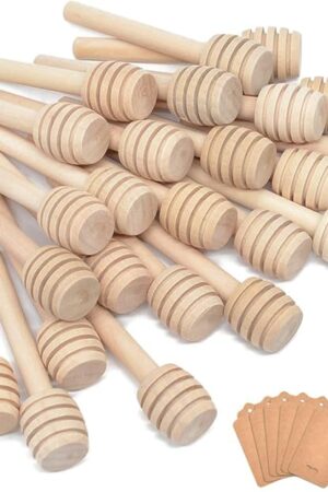 100Pcs 3 Inch Wood Honey Dipper Sticks with Natural Jute Twine & Kraft Paper Tags for Honey Jar Dispense Drizzle Honey Wedding Party Family by BNK