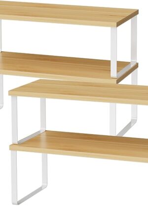 Cabinet Shelf Organizers, Wood Metal White Set of 4, 15.7 inches