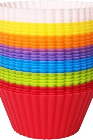 28 Pack Silicone Baking Cups, 7 Colors 2.64 inches Muffin Cups, Reusable Cupcake Mold, Non-Stick Cake Lining