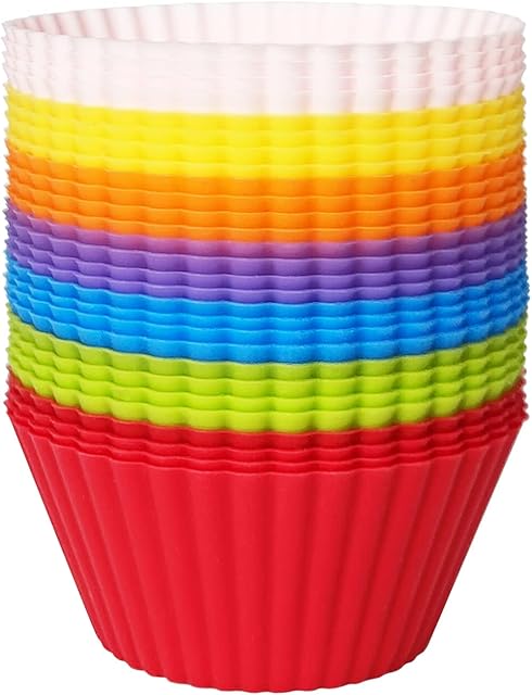 28 Pack Silicone Baking Cups, 7 Colors 2.64 inches Muffin Cups, Reusable Cupcake Mold, Non-Stick Cake Lining