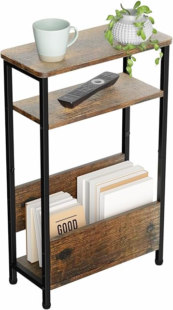 7.1" Narrow Side Table, 3 Tier Small End Table Nightstand Bedside Table, 15.4" L x 24.2" H