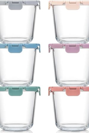 [UPGRADED LID] 6 Sets 3 Cup Glass Meal Prep Containers with Lids, Food Storage Bowl Jars for Leftover Lunch Meal Oats Salad Soup Fruit Snack Yogurt - Microwave, Oven, Freezer Safe, BPA Free, Airtight