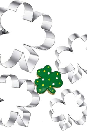 Clover Cookie Cutter Set, 4-Piece St. Patrick's Day Shamrock Cookie Cutter Set, Metal Irish Holiday Party Supplies 4'', 3.2'', 1.85'', 1.3'', Stainless Steel Baking Kit