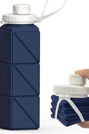 Collapsible Water Bottle 20.6oz, 1 Pack, Silicone Foldable | Lightweight Leakproof | for Traveling Camping | Hiking Cycling Yoga | Sports Outdoor | Portable Travel | Dark Blue