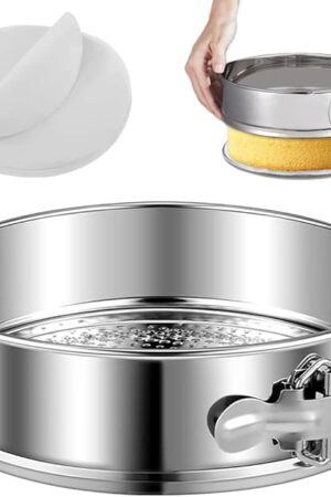 9" Stainless steel Springform Pan with 30 Pcs Parchment Paper Liners,9inch round pan 304 Nonstick Leakproof Springform Cake Pan with Removable Bottom for Cheesecake,Mousse,Chiffon,Baking Cakes