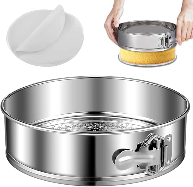 9" Stainless steel Springform Pan with 30 Pcs Parchment Paper Liners,9inch round pan 304 Nonstick Leakproof Springform Cake Pan with Removable Bottom for Cheesecake,Mousse,Chiffon,Baking Cakes