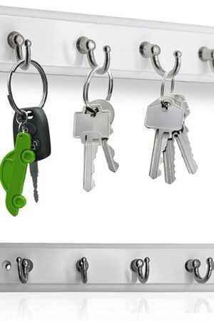 Wall Mounted Key Rail Rack with 4 Hooks White
