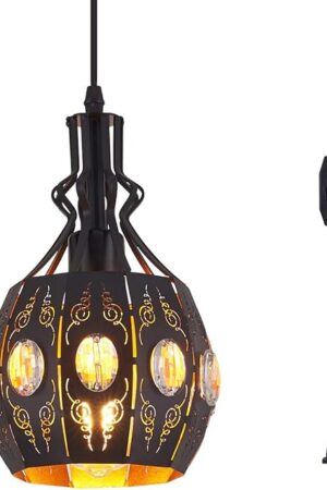 YLONG-ZS Hanging Lamp Swag Lights Plug in Pendant Light,Hanging Lights with Plug in Cord Small Black Vintage Rustic Dimmable Hanging Ceiling Lamp for Corner Restaurant Living Room Bedroom