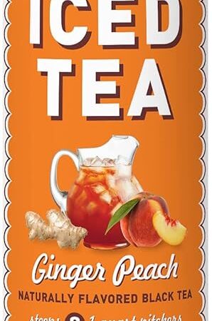 The Republic of Tea – Ginger Peach Black Iced Tea Bags, 8 Large Quart-Sized Iced Tea Pouches, Naturally Caffeinated