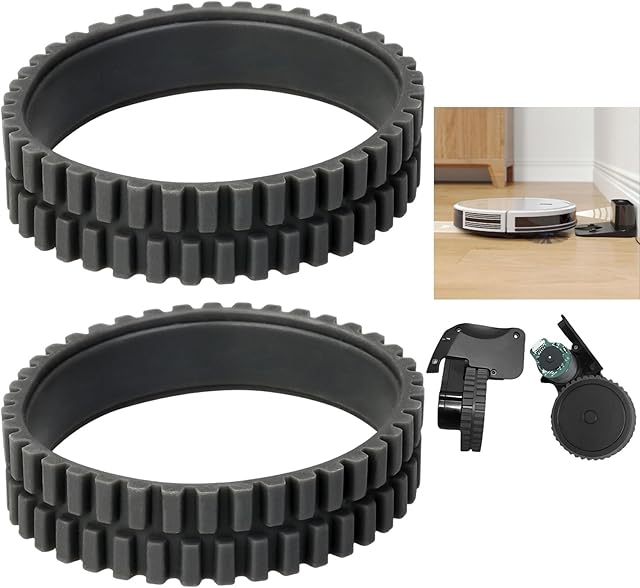 2PCS Wheel Tires Skin, Anti Slip Tyre Skins Compatible with Eufy RoboVac 11S, 15T, 30, 30C, 11S, MAX, 15C, MAX, 12, 35C Models, Wheel Replacement Accessory Black