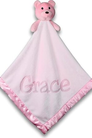 Custom Catch Personalized Teddy Bear Baby Blanket Gift for Girl - Pink