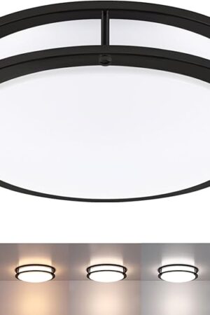 Black Flush Mount Ceiling Light, 13 Inch LED Ceiling Light Fixture with 5CCT(2700K/3000K/3500K/4000K/5000K Adjustable), 23W Saturn Flush Mount Ceiling Lighting for Kitchen Hallway Stairwell