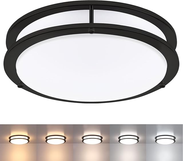 Black Flush Mount Ceiling Light, 13 Inch LED Ceiling Light Fixture with 5CCT(2700K/3000K/3500K/4000K/5000K Adjustable), 23W Saturn Flush Mount Ceiling Lighting for Kitchen Hallway Stairwell