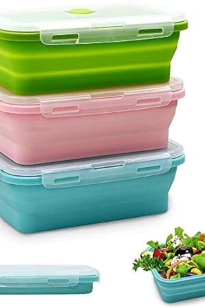 Alimat PluS Silicone Food Storage Containers with Lids, 3 Pack Set 40.5oz(1200ml) Collapsible Meal Prep Lunch Containers, Microwave, Freezer and Dishwasher Safe