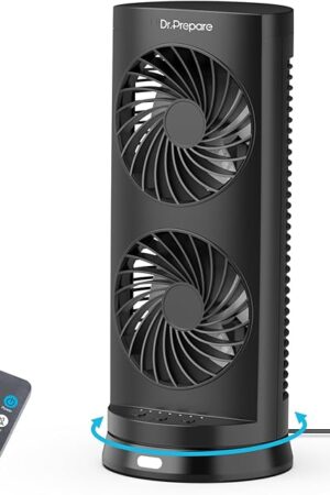 DR.PREPARE Desk Fan USB Tower Cooling Fan with Remote Control, DC Motor Portable Oscillating Fan, 3 Speeds, Dual Air Circulation, 110° Oscillation, Table Fan for Bedroom Dorm Room Office Desktop