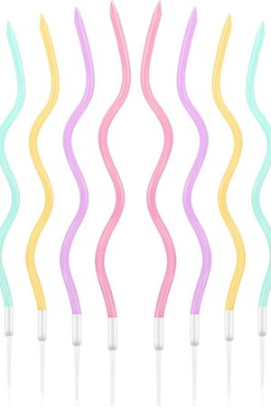 BBTO 12 Pcs Twisted Birthday Candles Spiral Metallic Cupcake Thin Long Cake Candles with Holders for Birthday Wedding Party(Colorful)