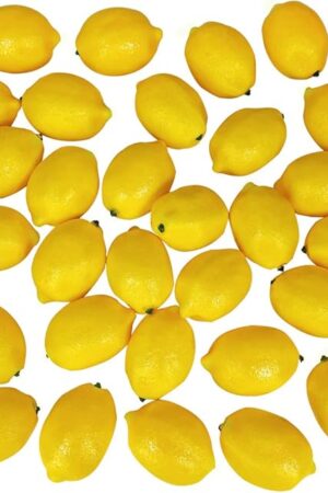 30 Pack Faux Yellow Lemons Artificial Fruits Fake Lemons Lifelike Simulation for Lemonade Party Kitchen Table Summer Decorations Vase Fillers Fruit Bowl Lemon Wreath Garland Photography Props