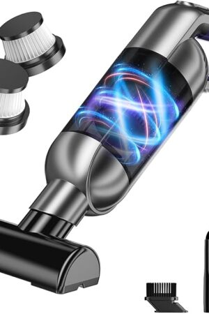 Cordless Handheld Vacuum, Portable Car Vacuum with LED Light,Rechargeable Small Vacuum Cleaner with Powerful Suction,Lightweight Vacuum Cleaner for Car Home Office Pet Hair,Grey