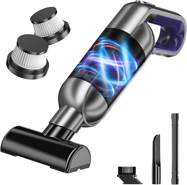 Cordless Handheld Vacuum, Portable Car Vacuum with LED Light,Rechargeable Small Vacuum Cleaner with Powerful Suction,Lightweight Vacuum Cleaner for Car Home Office Pet Hair,Grey