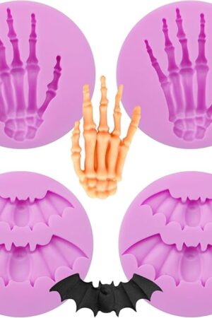 Bats Halloween Fondant Molds Silicone, Hand Claws Silicone Resin Pendants, 4 Packs Halloween Chocolate Molds for Hallween Party Candy Cake Decoration Cupcake Toppers Gum Paste Polymer Clay