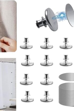 10 Pcs Magnetic Curtain Clips, Curtain Magnets Closure Prevent Light Leaking, Shower Curtain Side Magnets to Keep Shower Liner Closed and Tight to The Wall with 10 Pcs Self-Adhesive Patch