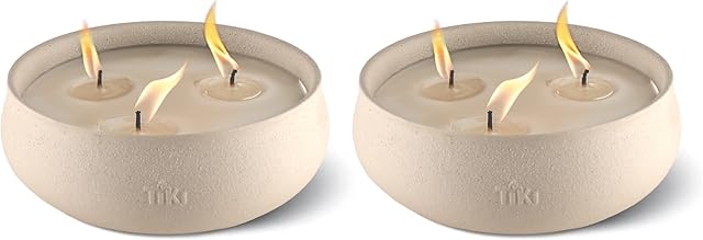 TIKI Citronella Candle 2-Pack – 7-Inch White Wax Bowl with Concrete Finish – Outdoor Decorative Candles for Patio, Deck, Garden, Backyard & Camping