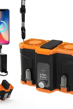 12000mAh Portable Waist Fan, 6 in 1 Rechargeable Wearable Belt Clip Fan with Flashlight & Detachable Power Bank, Strong Airflow Body Fans Neck Fans Hands-Free 30H Cooling for Hiking Cruise Courier